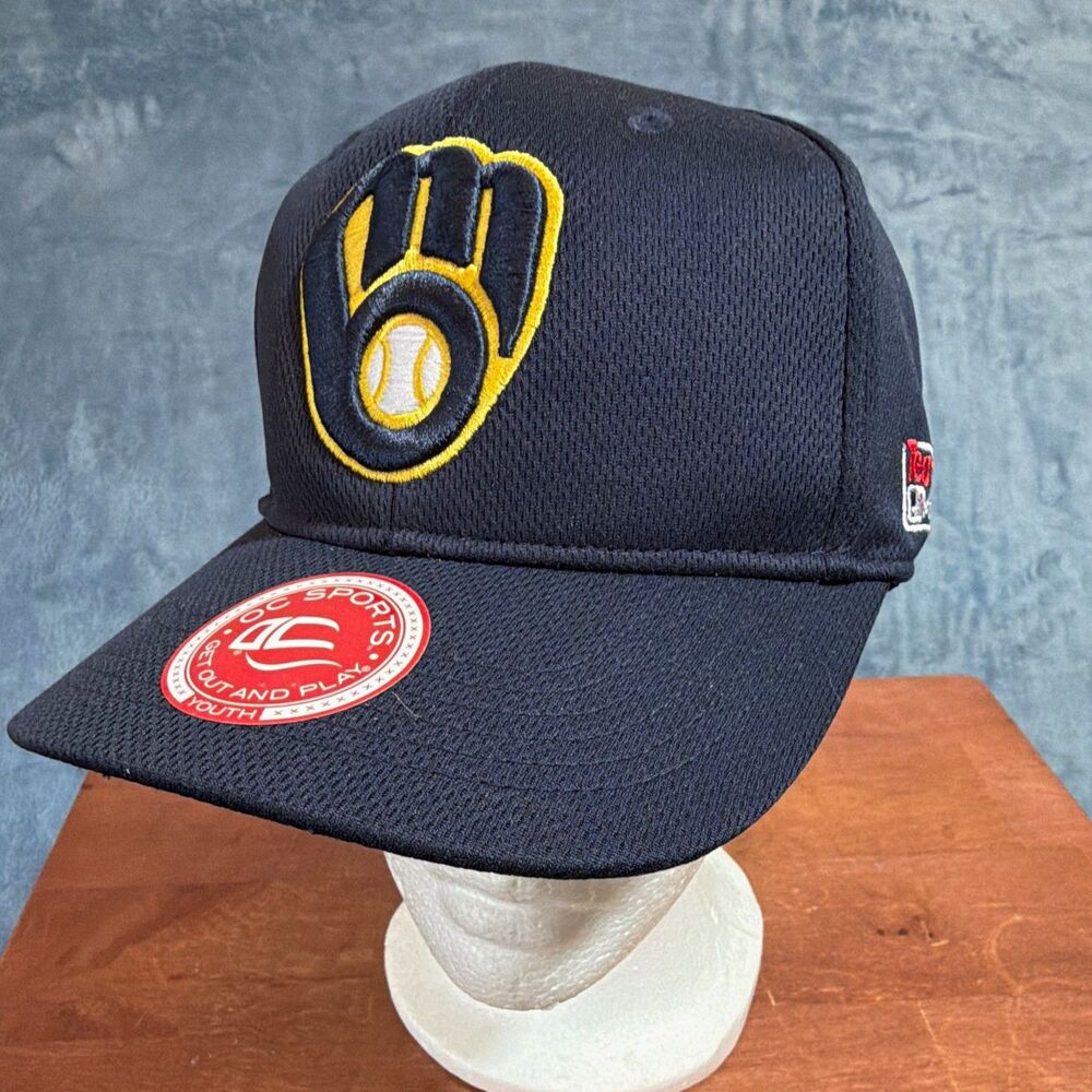 Milwaukee Brewers Youth Hat Cap OC Sports Team MLB NWOT M-in-Glove Blue Yellow